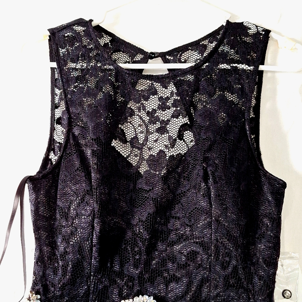 Prom Formal Mini Dress, Black w. Sparkles, Beaded, Embroidered sz 7 Junior, NWT - Picture 2 of 16